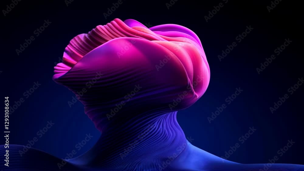 Poster colorful abstract sculpture showcases flowing textures and dynamic shapes in a dark setting with str