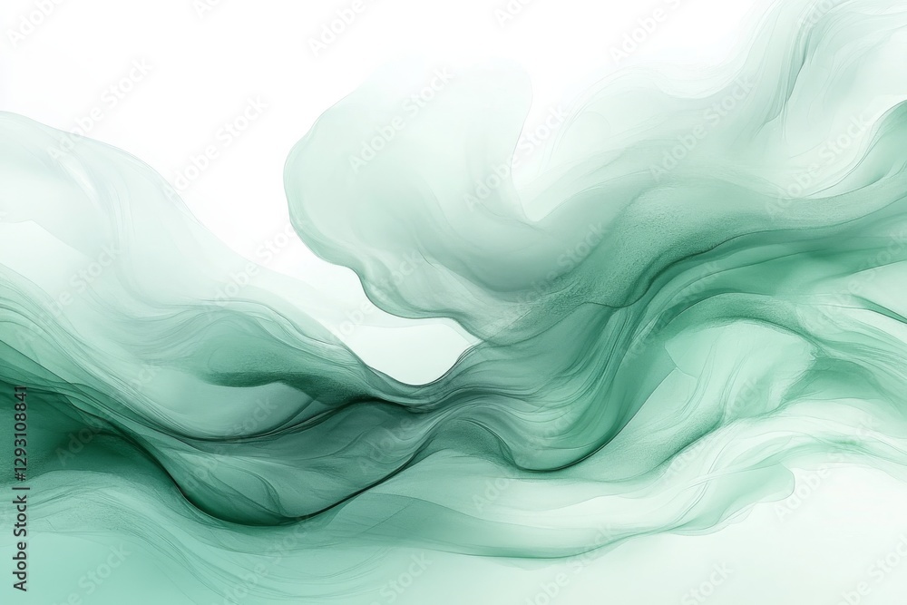 Poster ethereal green waves flow in a serene abstract composition highlighting soft textures and tranquil h