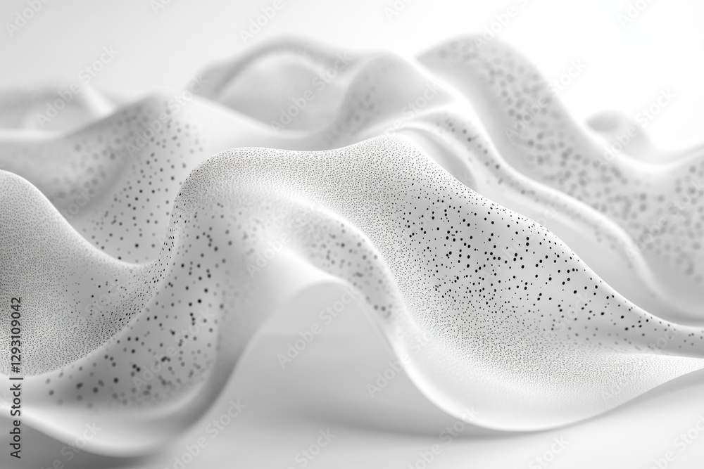 Poster abstract design featuring textured waves in light tones with dark speckles on a soft surface