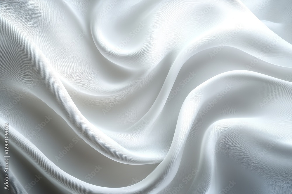 Poster white silk fabric draped elegantly with soft waves creating a serene and delicate texture in natural