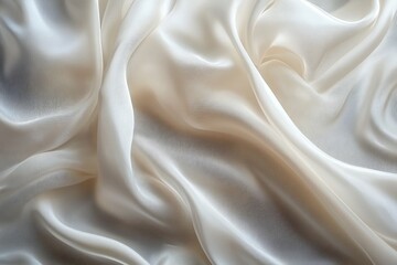 Elegant, flowing fabric texture showcasing soft, light cream silk draped on a surface