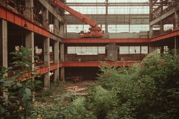 Abandoned Industrial Building Overgrown with Nature