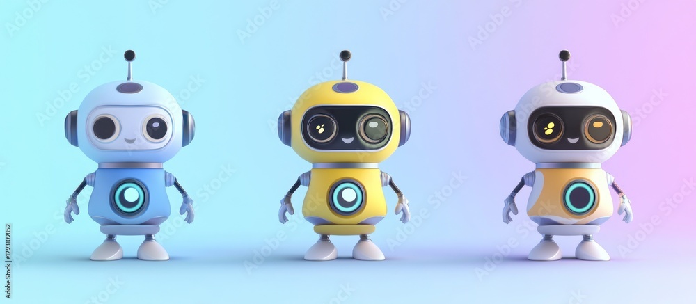 Poster artificial intelligence automation concept with colorful robot team