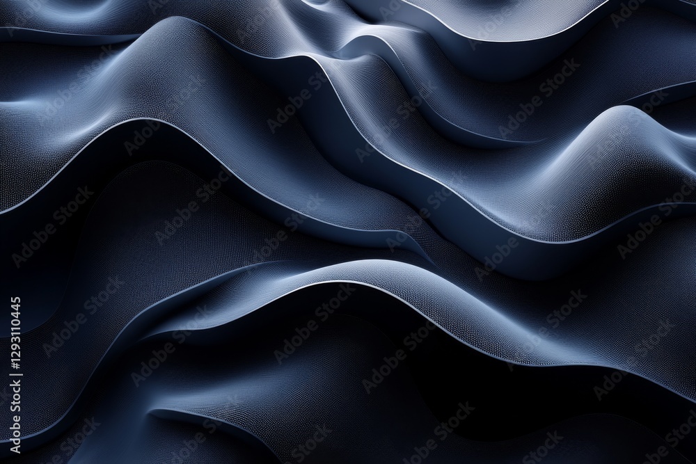 Poster textured waves of deep blue fabric create an elegant composition with dynamic movement and shadows
