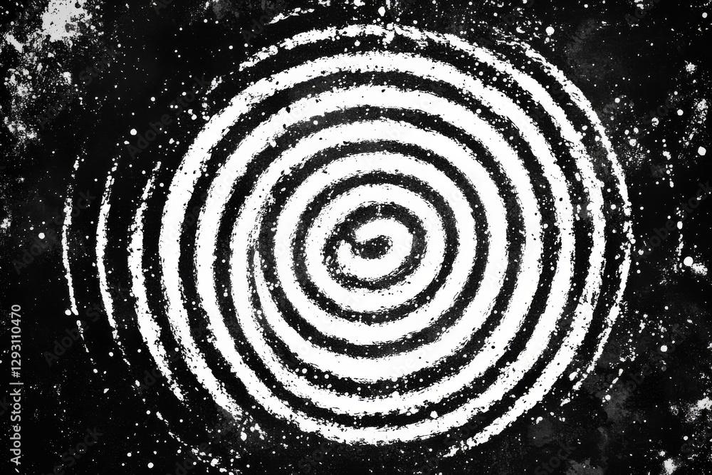 Poster spiraling patterns in black and white create an intriguing visual effect in a minimalist artistic de