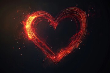 A red heart-shaped vector graphic on a black background, with glowing light effects,