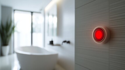 Carbon monoxide monitor in a modern bathroom with soft lighting. Featuring protection and readiness