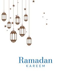 Ramadan Kareem background with hanging lamp and vector greeting card banner poster. graphics template. 