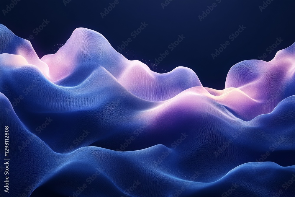 Poster abstract digital waves in shades of blue and purple creating a mesmerizing flowing pattern against a