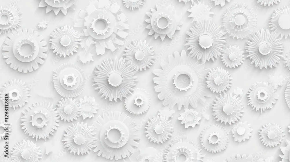 Poster abstract background with many white gears and cogs. (1)