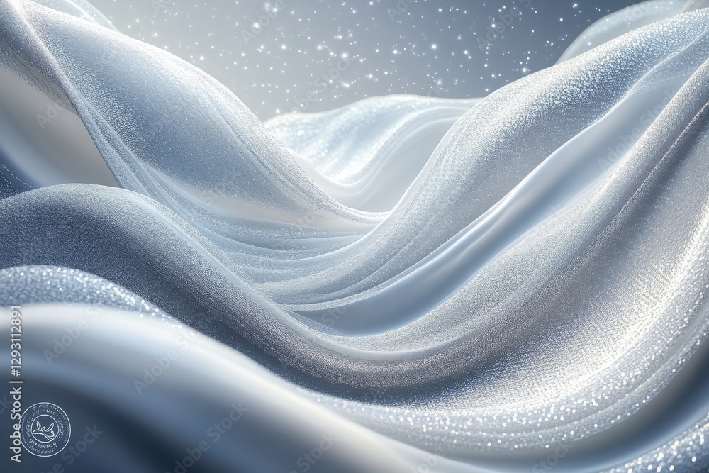 Poster soft white waves of fabric shimmer under a gentle light, creating a serene and calming atmosphere in
