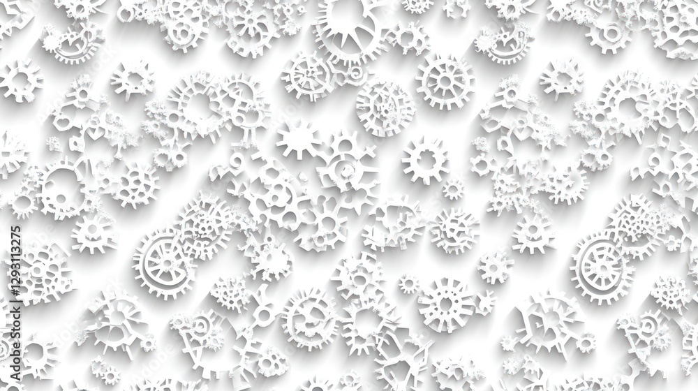 Poster abstract background with many white gears and cogs.