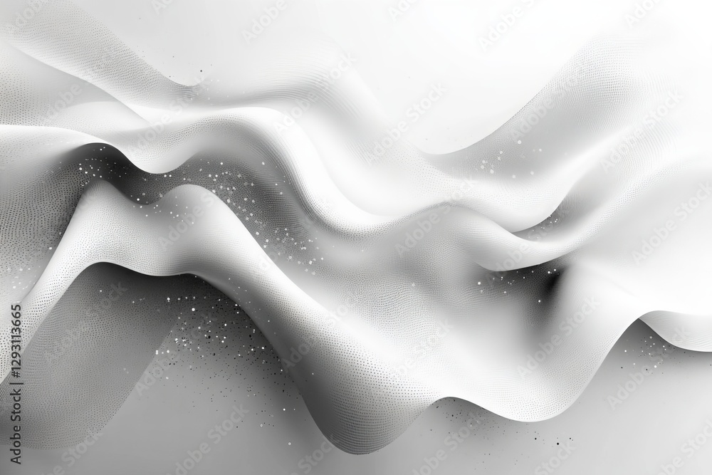 Poster abstract design featuring flowing white fabric with depth and texture, creating a serene atmosphere 