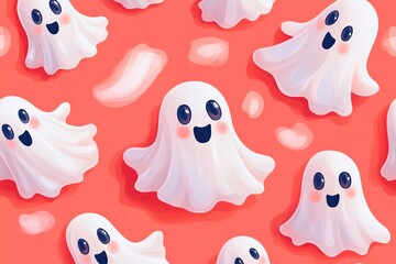 Happy cartoon ghosts on a vibrant background celebrating a playful themed occasion