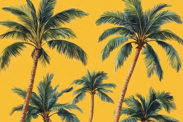 Vibrant tropical palms against a sunny yellow background showcasing nature's beauty in a lively and bold artistic style