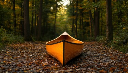 Canoe on Autumn Forest Path