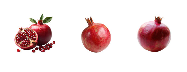 Fresh Pomegranate Fruits on White Background with Juicy Seeds