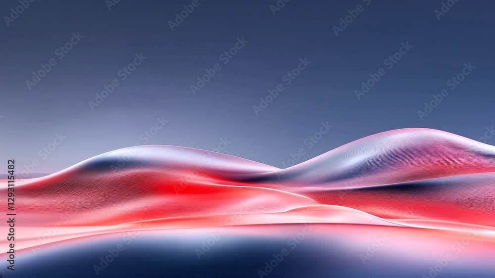 Poster abstract art features flowing waves in shades of red and blue with smooth gradients, creating a mesm