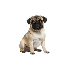 Obraz premium Cute pug puppy sitting on white background with curious expression