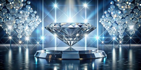Elegant glass crystal podium against a luxurious diamond background, showcasing refined elegance and sophistication