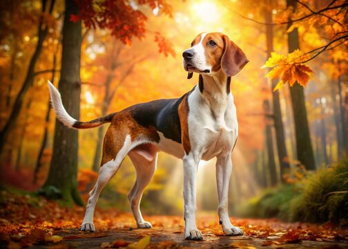 Majestic Treeing Walker Coonhound in Autumn Woods