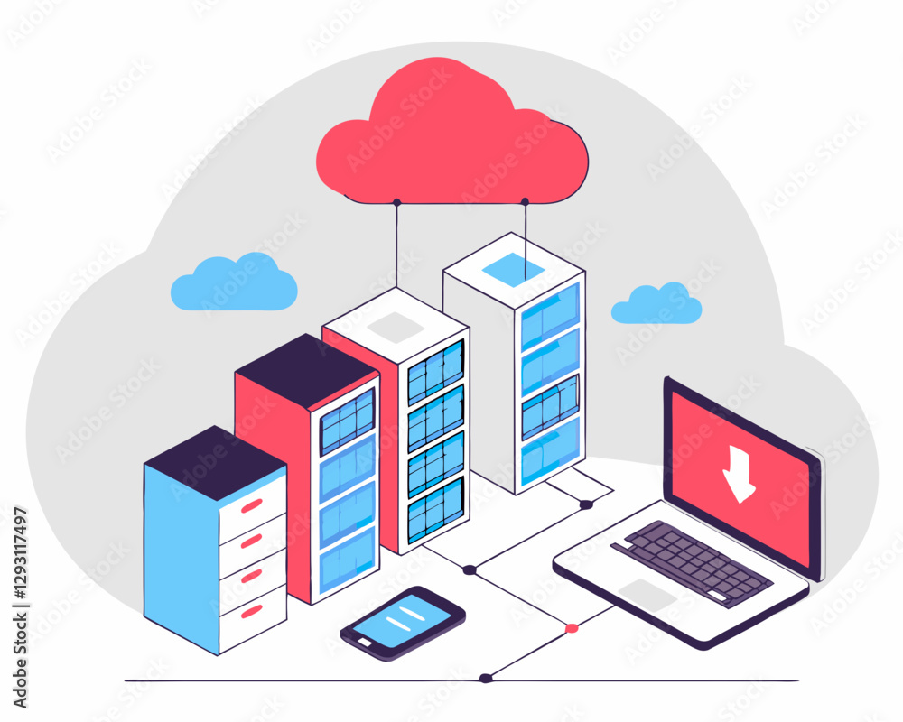 Aufkleber cloud computing technology concept, data center and servers. vector illustration. cloud computing te