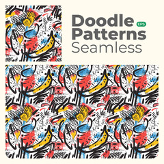 Doodle abstract full color patterns seamless