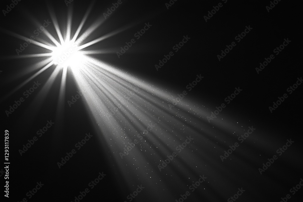 Aufkleber bright light beam shining through darkness with sparkling particles in the air creating an ethereal 