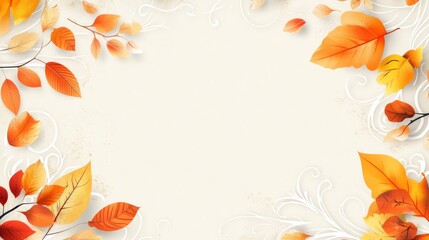 The background of the invitation card is decorated with orange and yellow autumn leaves, with white swirls on the top and bottom