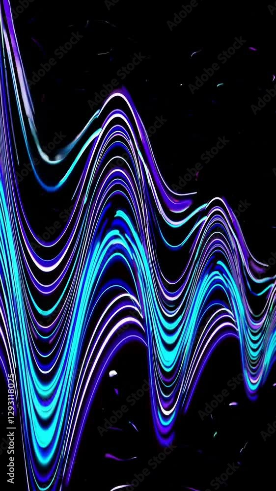 Poster dynamic neon waves pulsating in looping pattern against black background