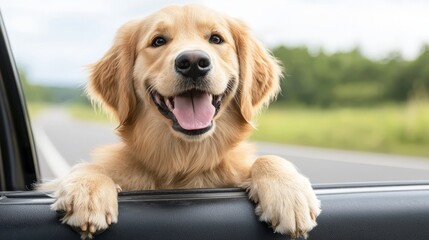 Family driving adventure with father and dog scenic route travel memories outdoor camping trip