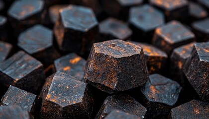 Hexagonal Wooden Blocks Close-Up in Warm Light