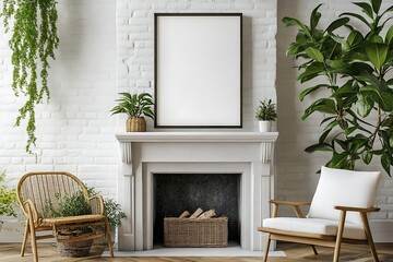 An Interior With Fireplace Artwork Plants And Furniture