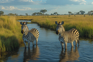 Obraz premium Zebra Serenity, Reflections in the River of the African Savannah
