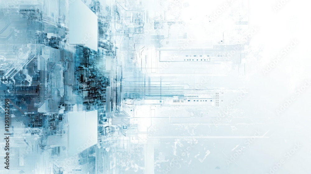 Poster abstract technology background with geometric shapes and digital elements.