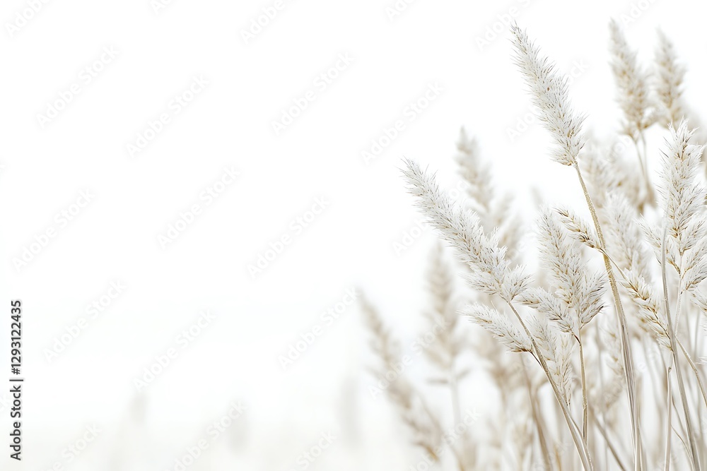 Poster close up of reed grass on white background with copy space.