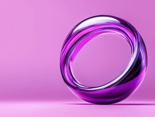A glossy, purple, abstract ring on a soft pink background showcasing modern design.