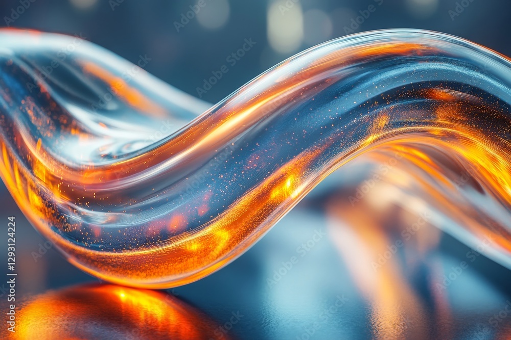 Poster flowing transparent glass with orange accents creates a mesmerizing pattern in a modern setting