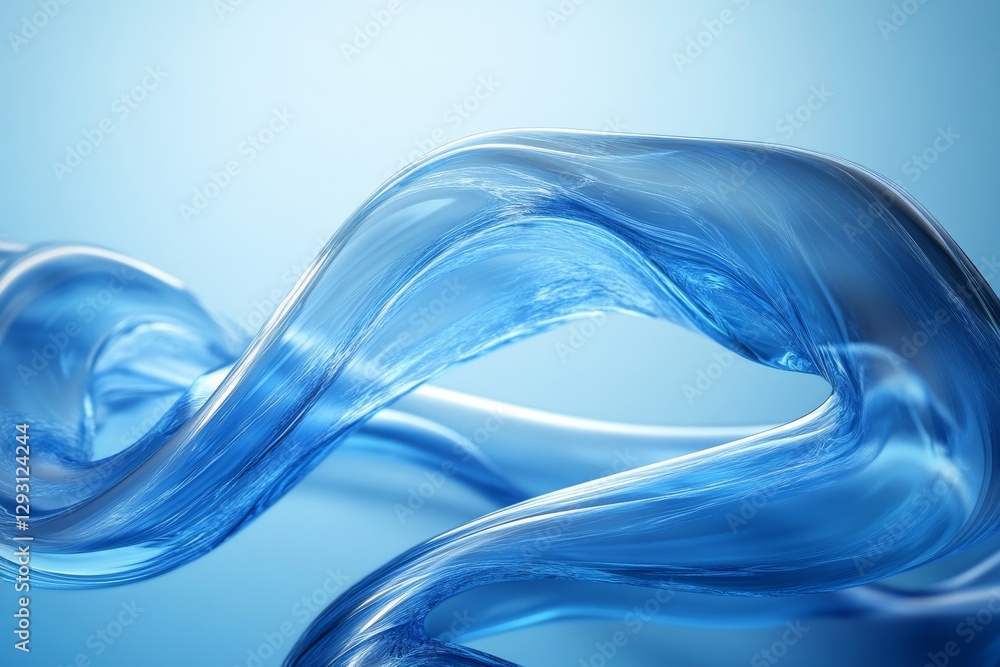 Poster fluid movement of translucent blue waves creating an elegant display against a soft background