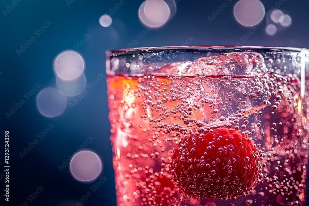 Aufkleber refreshing raspberry cocktail with ice cubes and sparkling bubbles