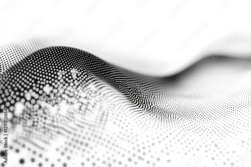 Poster abstract black and white pattern showcasing waves and dots creating a dynamic texture