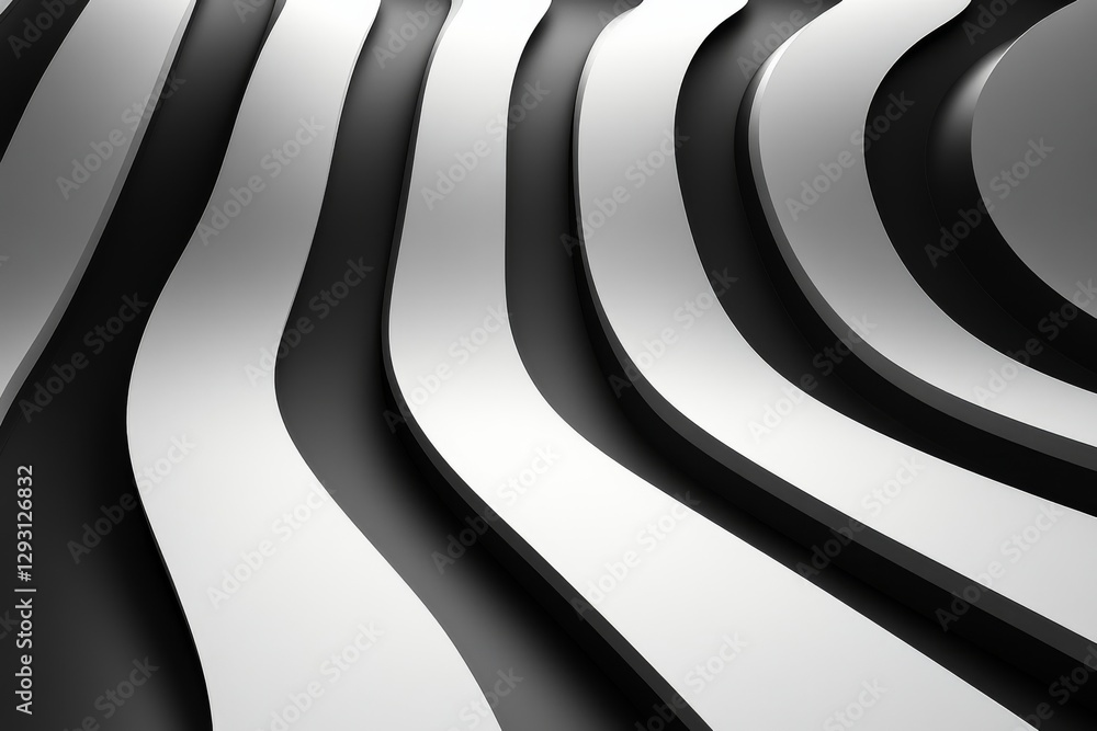 Poster rippling black and white abstract design showcasing smooth curves and flowing lines in a modern arti
