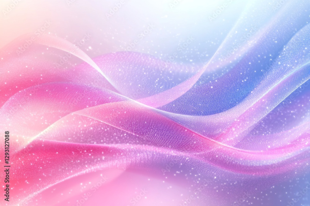 Poster colorful abstract waves of light flowing through a soft pastel background with shimmering particles