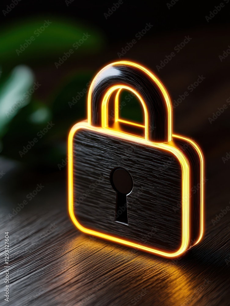 Poster a glowing lock symbolizing security in the digital age, ideal for tech-themed projects.