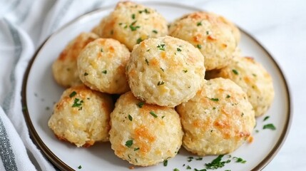 Fototapeta premium Savory Cheese Biscuits Freshly Baked on White Plate with Herbs