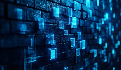 Digital squares on dark brick wall