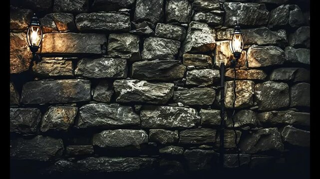 A Stunning and Timeless Stone Wall Facade Showcasing Rustic Charm in Evening Ambience
