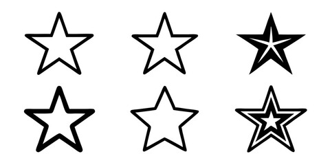 Obraz premium Black and White Star Outline Icons - Geometric Star Shape Variations.