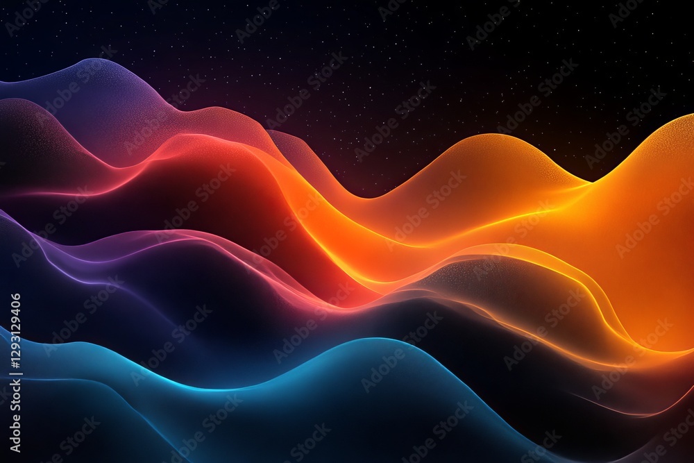Poster vibrant waves of light flow seamlessly across a dark cosmic background creating a mesmerizing abstra