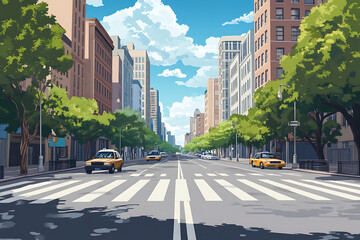 Obraz premium Anime Style background City Street with Crosswalk and Skyline